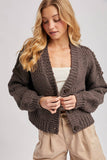 CROPPED POPCORN KNIT SWEARER CARDIGAN