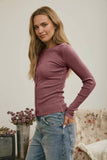 Button Front Long Sleeve Knit Top