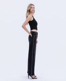 High Rise Black Detailed Wide Leg Jean