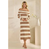 Knit Off-Shoulder Stripe Long Dress