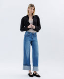SUPER HIGH RISE CUFFED BAGGY WIDE JEANS T6515D