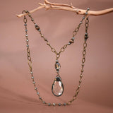 Boho Long Beaded Chain Link Necklace, Glass Crystal Teardrop Pendant - 6350