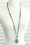 Stone Beaded Long Necklace, Large Stone Pendant - 7268