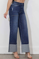 Cuff Up Wide Leg Jeans With Double Pannels