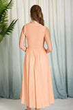 SWEETHEART SMOCKED MOCK BUTTON MIDI DRESS