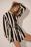 Striped Collar Neck Button Front Yoke Back Romper