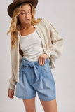 CROPPED POPCORN KNIT SWEARER CARDIGAN