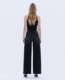 High Rise Black Detailed Wide Leg Jean