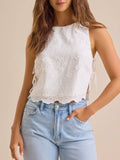 Embroidered eyelet side tie tank top