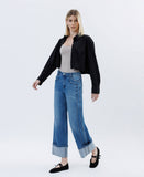 SUPER HIGH RISE CUFFED BAGGY WIDE JEANS T6515D