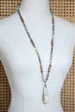 Natural Stone Bead Necklace with Crystal Pendant - 6294