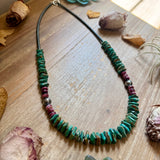 Graduated Green Turquoise & Purple Spiny Oyster Necklace