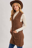 BUTTON DOWN V-NECK TEDDY KNIT LONG LINED VEST
