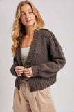 CROPPED POPCORN KNIT SWEARER CARDIGAN