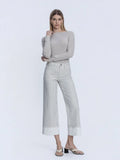 High Rise Stripe Cuffed Crop Wide Jeans