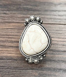750263, 1.5" White Turquoise Ring, Brass Adjustable Band