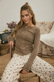 Button Front Long Sleeve Knit Top