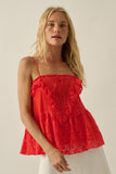 Floral Lace and Cotton Gauze Ruffled Babydoll Cami Top