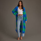 Striped Duster Cardigan- Royal Blue & Green
