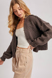 CROPPED POPCORN KNIT SWEARER CARDIGAN