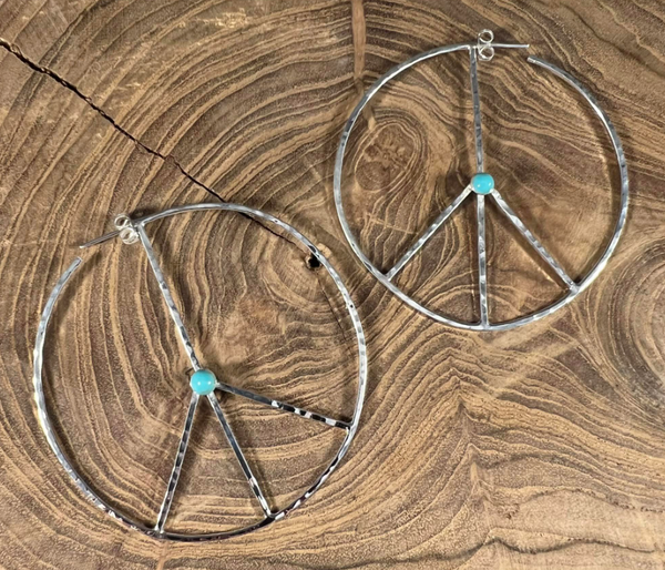 Sterling Silver + Turquoise Peace Sign Earrings JEWELRY - 101 Boho Soul   