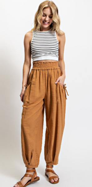 	The Tiana Pant is made of 100% cotton and are designed with a relaxed fit and a big side pocket. 