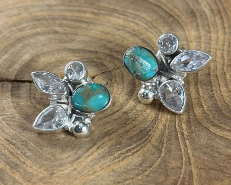 Turquoise CZ Teardrop Studs