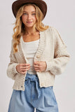 CROPPED POPCORN KNIT SWEARER CARDIGAN