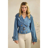 Belted Cropped Denim Jacket