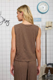 HEATHERED V NECK SLEEVELESS KNIT TOP