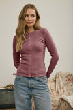 Button Front Long Sleeve Knit Top