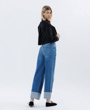 SUPER HIGH RISE CUFFED BAGGY WIDE JEANS T6515D