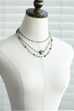Triple Layered Mixed Glass Bead and Stone Necklace - 7258