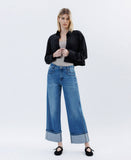 SUPER HIGH RISE CUFFED BAGGY WIDE JEANS T6515D
