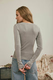 Button Front Long Sleeve Knit Top