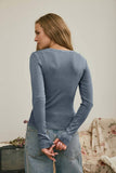 Button Front Long Sleeve Knit Top