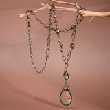 Boho Long Beaded Chain Link Necklace, Glass Crystal Teardrop Pendant - 6350
