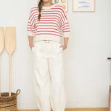 Red & Cream Striped Half-Sleeve Sweater Top