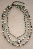 Triple Layered Mixed Glass Bead and Stone Necklace - 7258