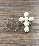 750333, 1.5" Cross White Turquoise, Brass Adjustable Ring