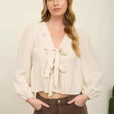 Floral Eyelet Linen LS Top