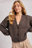 CROPPED POPCORN KNIT SWEARER CARDIGAN