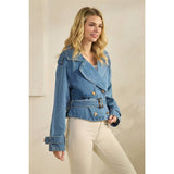 Belted Cropped Denim Jacket