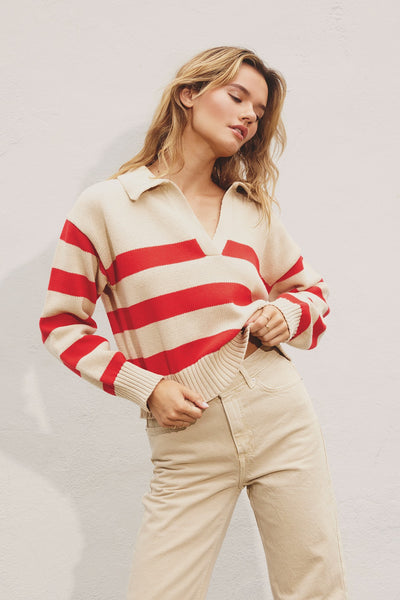 Triple Stripe Collared Sweater