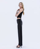 High Rise Black Detailed Wide Leg Jean