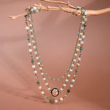 Triple Layered Mixed Glass Bead and Stone Necklace - 7258