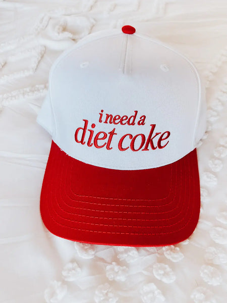 I Need a Diet Coke Embroidered Trucker Hat - Red and White