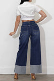 Cuff Up Wide Leg Jeans With Double Pannels