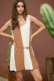 WIDE STRIPE SLEEVELESS LINEN MINI DRESS