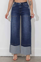 Cuff Up Wide Leg Jeans With Double Pannels